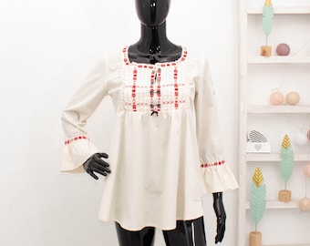 Odd Molly Blouse Ivory Embroidered Tunic Cotton Folklore Long Shirt Vintage Romantic 1 UK10 US6 Small