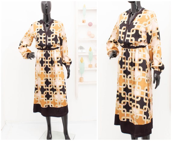 Midi Satin Dress Richard Allan X H\u0026M Beige Black Chain Pattern Calf Length  34 US2 UK6 - Etsy UK