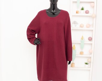 Gudrun Sjoden Jumper Dress Dark Red Wool Organic Cotton Textured Swedish Sweater Dress Vintage Winter XL