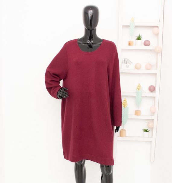 dark red sweater dress Burgundy Ribbed Knit Sweater Mini Dress - Women's Dresses