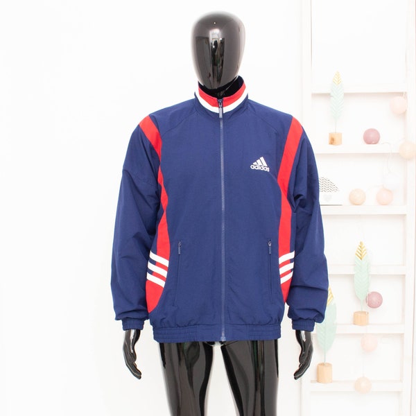 Adidas Vintage Track Jacket 90s Oversized Full Zip Tracksuit Top Colour Block Blue Red Street Jacket Men's 38/40 M