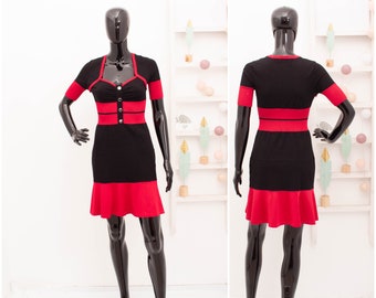 Colour Block Dress Karen Millen Fit&Flare Peplum Hem Knit Jumper Dress 90s 00s Vintage 2 US4 UK8