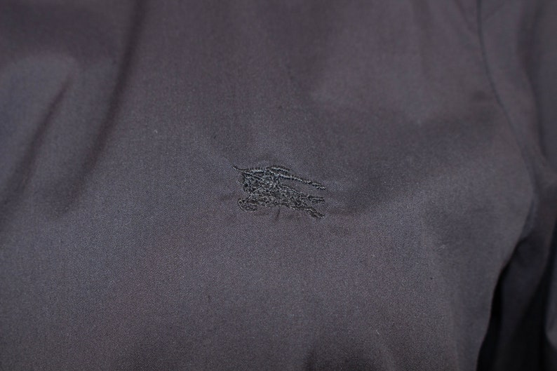Burberry London zwart overhemd Nova Check Trim geborduurd logo katoen stretch blouse Vintage IT46 UK14 US12 afbeelding 7