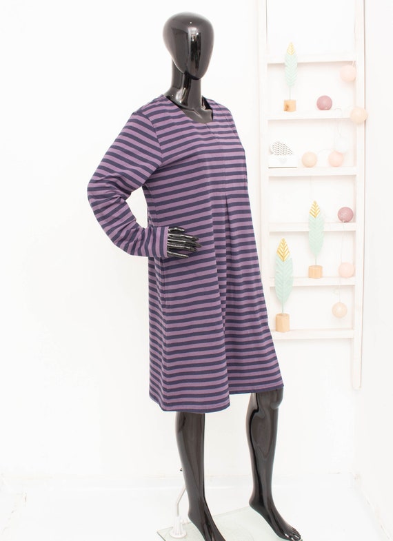 GUDRUN SJODEN Dress Blue Purple Striped Organic C… - image 3