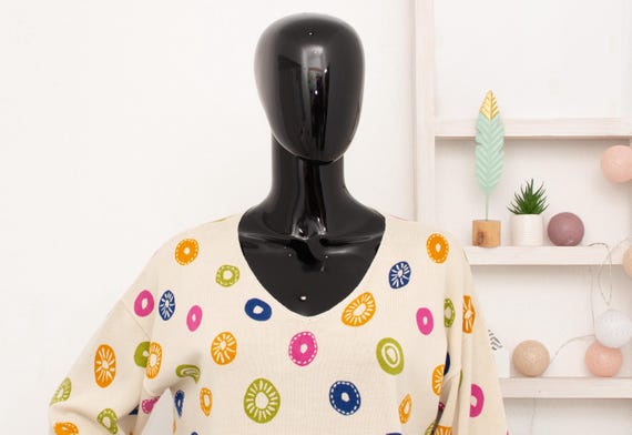 GUDRUN SJODEN Pullover Beige 100 Bio-Baumwolle Bunt Muster Damen Boho  Frühling Pullover M