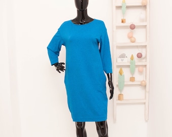 Marimekko Kleid Blau Tupfen Muster Jersey Viskose Taschen Vihmu S
