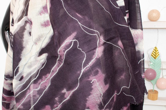 BECKSONDERGAARD Scarf Purple Grey Abstract Rose S… - image 7