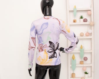 Stine Goya Blouse Juno Purple Floral Long Sleeve Stretch Jersey
