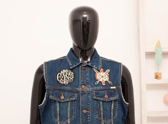 Denim Biker Vest by EMMETT Men s Blue Gilet Eagle Embroidered