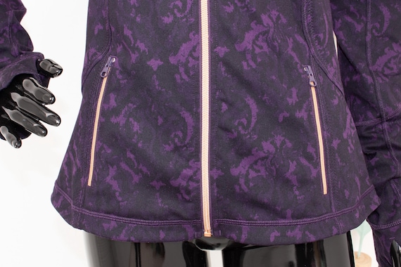 Lululemon Jacket Textured Black Purple Baroque Floral Rose Gold