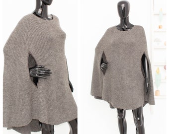 SAMSOE SAMSOE Cape Gray Ribbed Knitted Jumper Mohair Mix Overcoat Poncho S