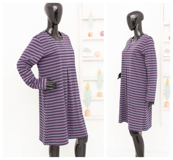 GUDRUN SJODEN Dress Blue Purple Striped Organic C… - image 1