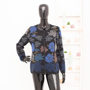 OLEANA カーディガン フローラル シルク ウール ブラック ブルー チャンキー セーター Ytre Arna ニット ノルウェー ジャケット S