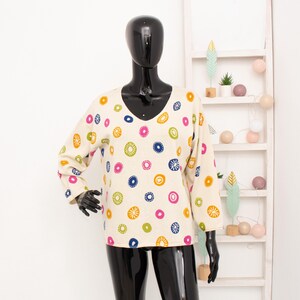 GUDRUN SJODEN Jumper Beige 100 % Organic Cotton Colorful Pattern Womens Bohemian Spring Pullover M