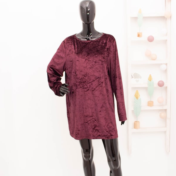 Marina Rinaldi Blouse Velvet Burgundy Velour Tunic Italian Elegant 25 US16 UK20