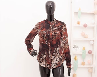 Karen Millen Python Silk Blouse Snakeskin Pattern Shirt Vintage Women's Top Office Teacher Autumn Spring Romantic 38 US6 UK10