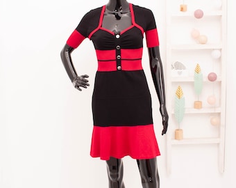 Colour Block Dress Karen Millen Fit&Flare Peplum Hem Knit Jumper Dress 90s 00s Vintage 2 US4 UK8