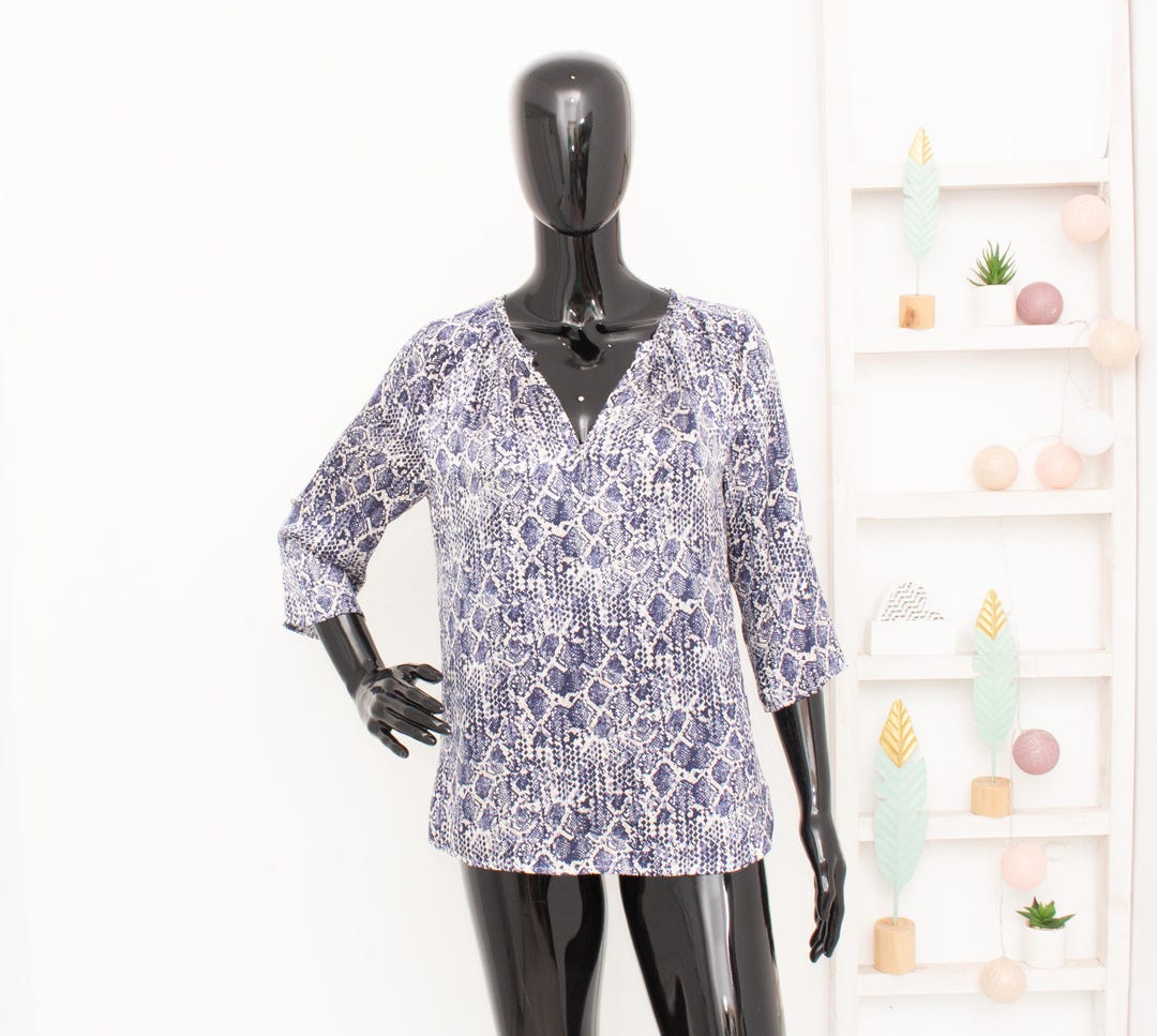 Dea Kudibal Silk Blouse Blue Snakeskin Python 91.5% Silk Satin Shirt ...