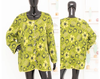 GUDRUN SJODEN Floral Cardigan Green Folklore Button Down Sweater Organic Cotton Knit Jacket XL