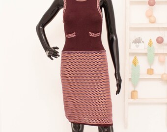 MISSONI Knitted Dress Burgundy Embellished Vintage Romantic IT42 EU36 UK10 US6