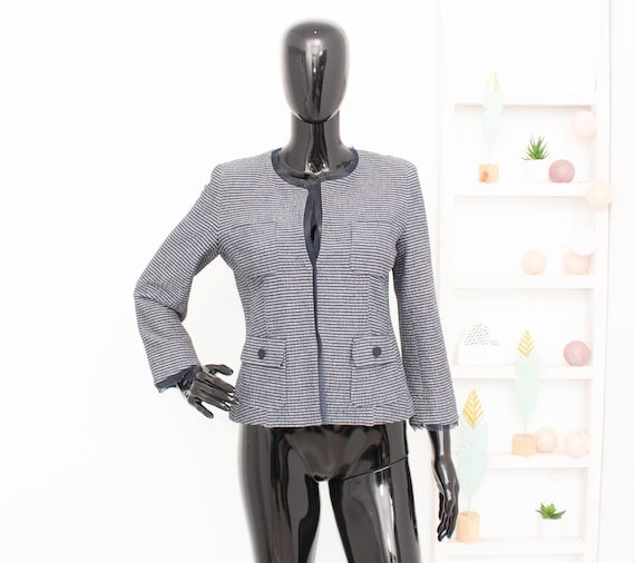 Weekend Max Mara, Weekend Max Mara Jacket Blue Striped Tailored Cotton Blazer Silk Trim UK8 US6