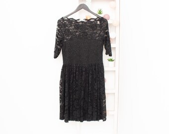 monteau black lace dress Monteau Black Short Sleeveless Pleated Lace Mini Dress Size S