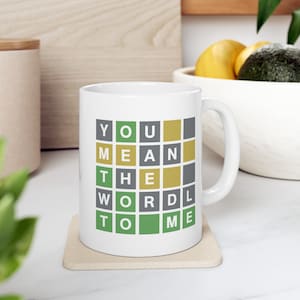 You Mean The Wordl To Me Ceramic Mug 11oz 2 Sided, Mom Wife Husband Girlfriend Boyfriend Best Friend Wordle Gift