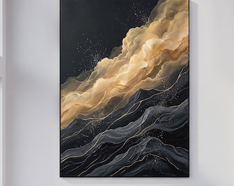 Oryginalny duży czarno-złoty abstrakcyjny obraz ścienny, nowoczesny luksusowy obraz na płótnie do salonu, sypialni, biura, przedpokoju, teksturowany obraz na płótnie