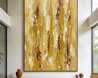 Original Gold Textured Abstract Wall Art, Contemporary Glam Drip Canvas Painting for Living Room, Bedroom, Dining Room, Luxury Home Decor