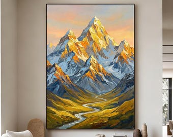 Original Scenic Mountain Valley Painting with River, Contemporary Landscape Wall Art, Textured Canvas for Living Room, Bedroom, Office Decor