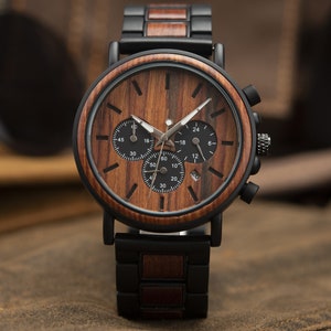 Reloj para hombre, reloj de madera, reloj personalizado, reloj grabado, reloj de madera, reloj de padrinos, regalo para padrinos, regalo para papá, regalos de hombre imagen 1