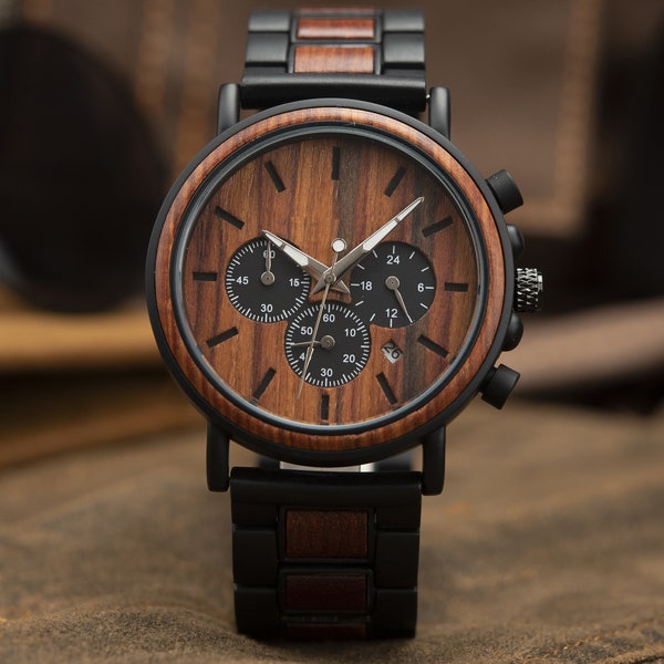 Reloj para hombre, reloj de madera, reloj personalizado, reloj grabado, reloj de madera, reloj de padrinos, regalo para padrinos, regalo para papá, regalos de hombre