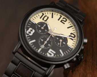Personalized Groomsmen Watches, Wood Chronograph Watch, Groomsmen Proposal Gift, Custom Groomsman Gift, Best Man Gift, Mens Gift