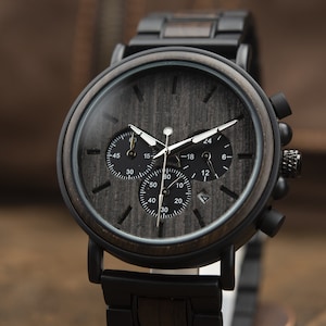 Herenhorloge Vriendje cadeau Jubileumcadeau Gepersonaliseerd horloge Gegraveerd horloge Bruidsjonkers kijken Houten horloge Cadeau voor mannen afbeelding 5