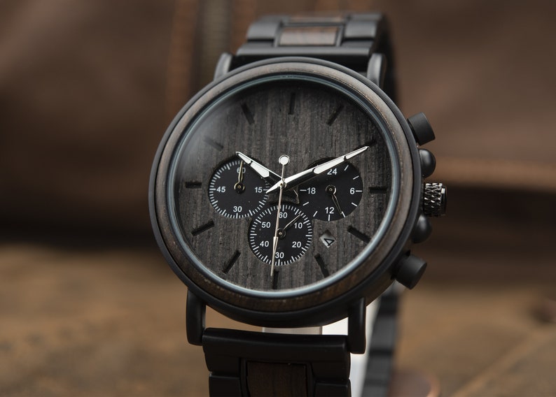 Herenhorloge Vriendje cadeau Jubileumcadeau Gepersonaliseerd horloge Gegraveerd horloge Bruidsjonkers kijken Houten horloge Cadeau voor mannen afbeelding 5