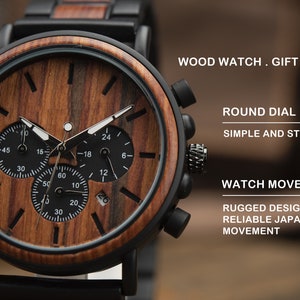 Reloj para hombre, reloj de madera, reloj personalizado, reloj grabado, reloj de madera, reloj de padrinos, regalo para padrinos, regalo para papá, regalos de hombre imagen 3