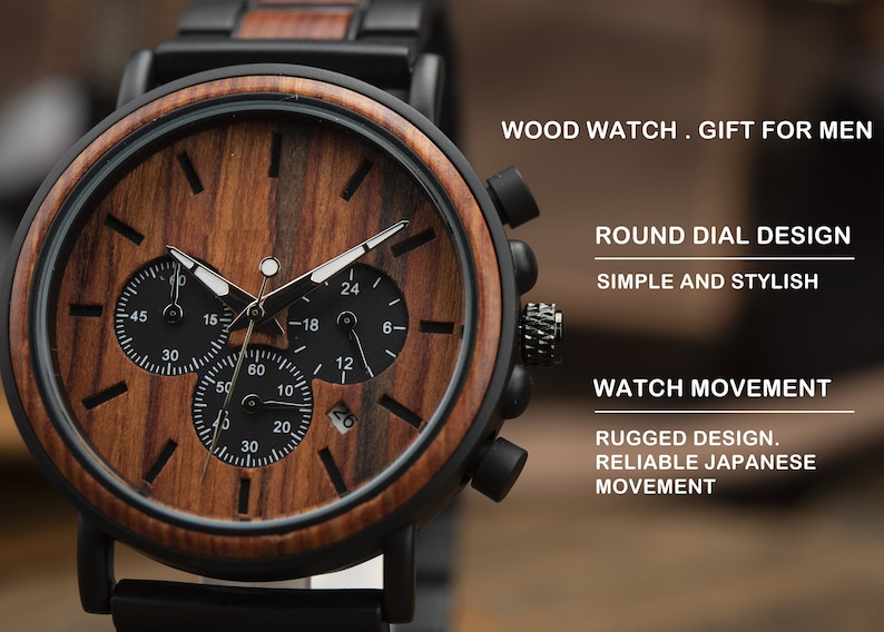 Mens Watch, Wood Watch, Personalized Watch, Engraved Watch, Wooden Watch,Groomsmen Watch, gift for groomsmen, Gift for Dad, Man gifts immagine 3