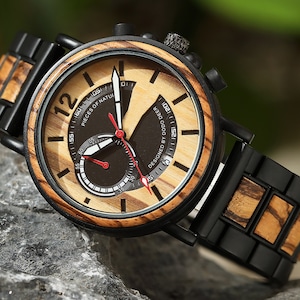 Mens Watch, Engraved Watch | Personalized Mens Watch, Unique Anniversary gift for Boyfriend or Birthday Gift for Husband | Wooden Watch