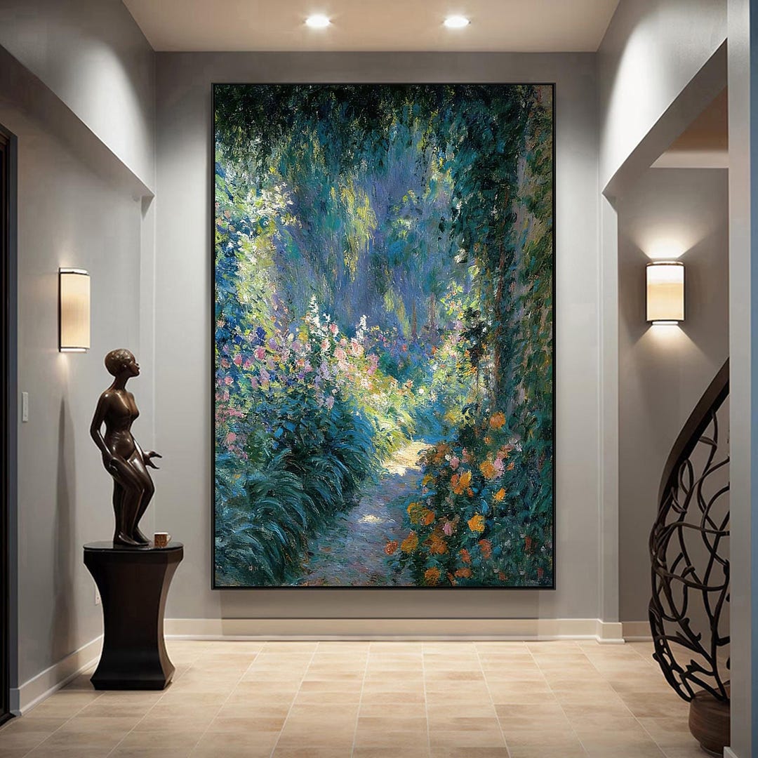 Original Impressionist Garden Path Oil Painting, Floral Landscape Wall ...