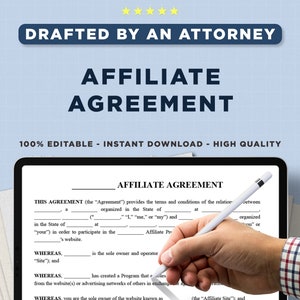 Affiliate Agreement PRINTABLE and EDITABLE Legal Form Document Template Standard For your Business US