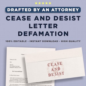Cease and Desist Letter – Defamation PRINTABLE and EDITABLE Legal Letter Form Template Standard