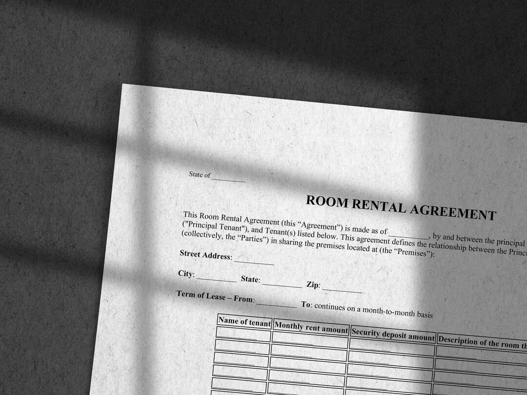 Room rental agreement printable and editable legal form etsy