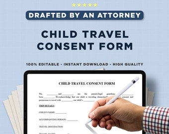Editable Child Travel Consent Form Template | Minor Travel Consent Form Template | Child Travel Authorization template | Child Travel Form