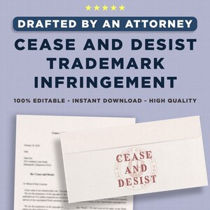 Cease and Desist Letter – Trademark Infringement PRINTABLE and EDITABLE Legal Letter Form Template Standard