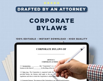 Corporate Bylaws 10 Page PRINTABLE and EDITABLE Legal Form Document Template Standard For your Business
