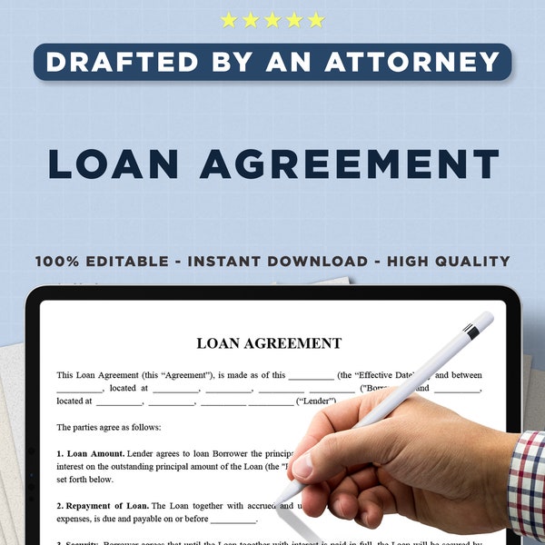 Loan Agreement PRINTABLE and EDITABLE Legal Form Template Standard For you