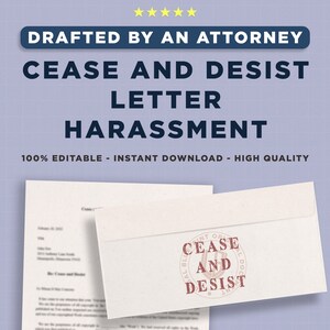 Cease and Desist Letter – Harassment PRINTABLE and EDITABLE Legal Letter Form Template Standard