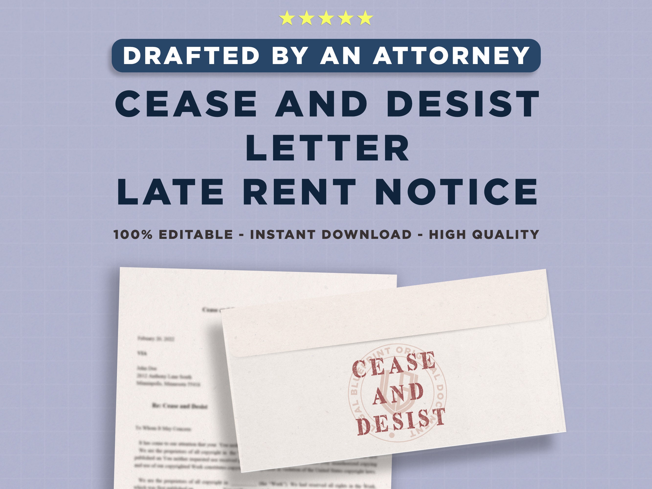 Late Rent Notice Letter PRINTABLE and EDITABLE Legal Letter Form ...