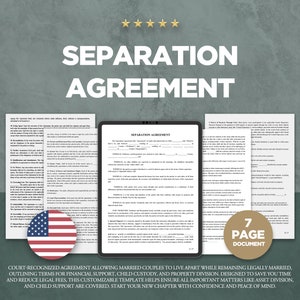 Separation Agreement + Notary Acknowledgement PRINTABLE and EDITABLE ...