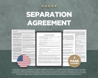 Separation Agreement + Notary Acknowledgement PRINTABLE and EDITABLE Legal Family Matters Form Document Template Standard